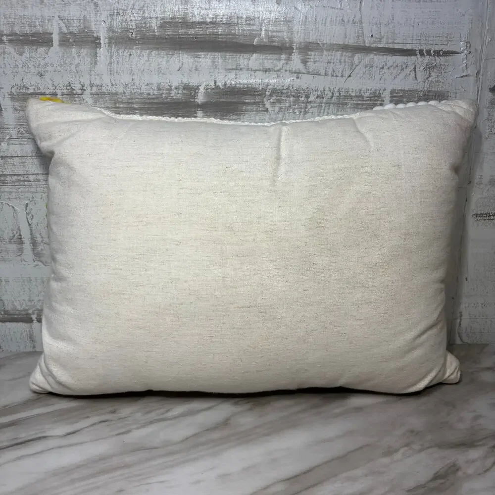 Hand Embroidered Wool Geometric Textured Throw Pillow
